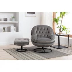 Gray Velvet Swivel and Tufted Barrel Chair with Ottoman Set by JASMODER 19 Gray Velvet Swivel and Tufted Barrel Chair with Ottoman Set by JASMODER -JASMODER Sales Store gray jasmoder accent chairs w67628187 31 1000