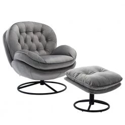 Gray Velvet Swivel and Tufted Barrel Chair with Ottoman Set by JASMODER 14 Gray Velvet Swivel and Tufted Barrel Chair with Ottoman Set by JASMODER -JASMODER Sales Store gray jasmoder accent chairs w67628187 4f 1000