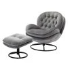 Gray Velvet Swivel and Tufted Barrel Chair with Ottoman Set by JASMODER