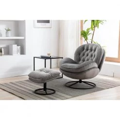 Gray Velvet Swivel and Tufted Barrel Chair with Ottoman Set by JASMODER 18 Gray Velvet Swivel and Tufted Barrel Chair with Ottoman Set by JASMODER -JASMODER Sales Store gray jasmoder accent chairs w67628187 76 1000
