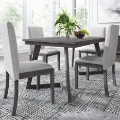 5-Piece Dining Set, Wood Rectangular Table with 4-Linen Fabric Chairs by JASMODER 19 5-Piece Dining Set, Wood Rectangular Table with 4-Linen Fabric Chairs by JASMODER -JASMODER Sales Store gray jasmoder dining room sets sh000133aae 31 1000