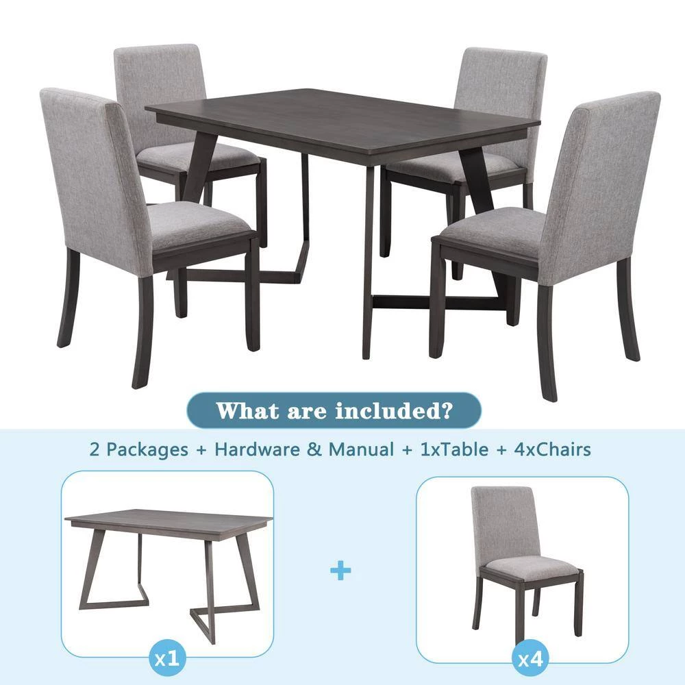 5-Piece Dining Set, Wood Rectangular Table with 4-Linen Fabric Chairs by JASMODER 6 5-Piece Dining Set, Wood Rectangular Table with 4-Linen Fabric Chairs by JASMODER - Image 4