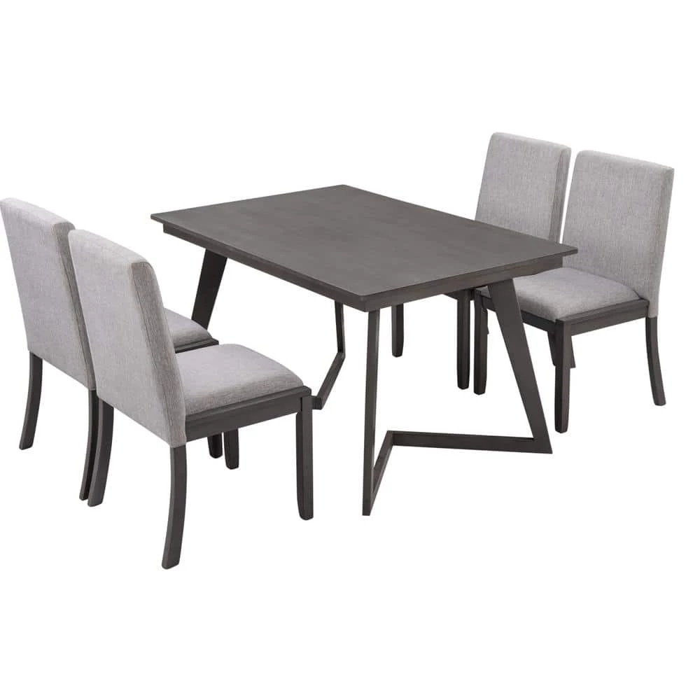 5-Piece Dining Set, Wood Rectangular Table with 4-Linen Fabric Chairs by JASMODER 3 5-Piece Dining Set, Wood Rectangular Table with 4-Linen Fabric Chairs by JASMODER