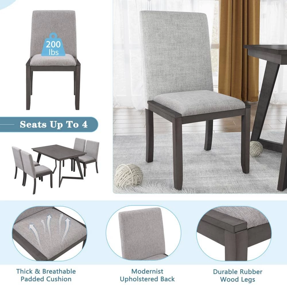 5-Piece Dining Set, Wood Rectangular Table with 4-Linen Fabric Chairs by JASMODER 5 5-Piece Dining Set, Wood Rectangular Table with 4-Linen Fabric Chairs by JASMODER - Image 3