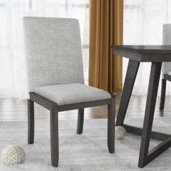 5-Piece Dining Set, Wood Rectangular Table with 4-Linen Fabric Chairs by JASMODER 17 5-Piece Dining Set, Wood Rectangular Table with 4-Linen Fabric Chairs by JASMODER -JASMODER Sales Store gray jasmoder dining room sets sh000133aae fa 1000
