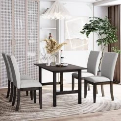 Farmhouse 5-Piece Wood Dining Table Set for 4 by JASMODER 19 Farmhouse 5-Piece Wood Dining Table Set for 4 by JASMODER -JASMODER Sales Store gray jasmoder dining room sets sh000193aae 31 1000