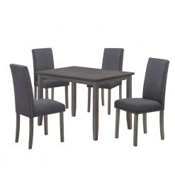 5-Piece Dining Table Set Farmhouse Rustic Wood for 4-Kitchen Table Set with 4-Upholstered Dining Chairs by JASMODER -JASMODER Sales Store gray jasmoder dining room sets sh000204aae 76 1000