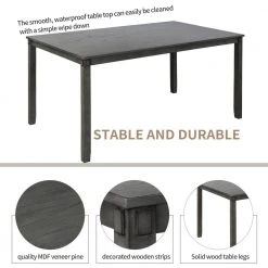 6-Piece Kitchen Dining Table Set Wooden Rectangular Dining Table 4-Dining Chair and Bench by JASMODER -JASMODER Sales Store gray jasmoder dining room sets st000013aae 1f 1000