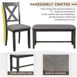 6-Piece Kitchen Dining Table Set Wooden Rectangular Dining Table 4-Dining Chair and Bench by JASMODER -JASMODER Sales Store gray jasmoder dining room sets st000013aae 4f 1000