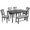 6-Piece Kitchen Dining Table Set Wooden Rectangular Dining Table 4-Dining Chair and Bench by JASMODER