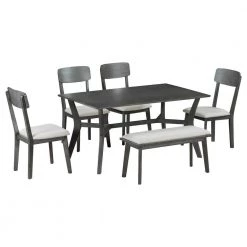 6-Piece Dining Table Set Mid-Century Style Wooden Dining Table and Chair with Bench by JASMODER