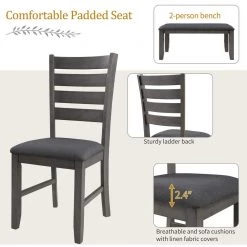 Wood Dining Room Table and Chairs with Bench, Rustic Wood Dining Set (Set of 6) by JASMODER -JASMODER Sales Store gray jasmoder dining room sets st000052aae 1f 1000