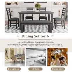 Wood Dining Room Table and Chairs with Bench, Rustic Wood Dining Set (Set of 6) by JASMODER -JASMODER Sales Store gray jasmoder dining room sets st000052aae 4f 1000