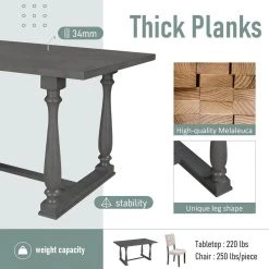 6-Piece Wood Dining Table and Chair Set with Special-Shaped Legs and Foam-Covered Seat Backs and Cushions by JASMODER -JASMODER Sales Store gray jasmoder dining room sets st000059aae 44 1000