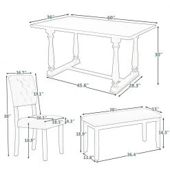 6-Piece Wood Dining Table and Chair Set with Special-Shaped Legs and Foam-Covered Seat Backs and Cushions by JASMODER -JASMODER Sales Store gray jasmoder dining room sets st000059aae 76 1000