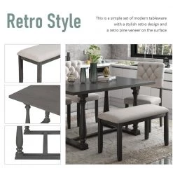 6-Piece Wood Dining Table and Chair Set with Special-Shaped Legs and Foam-Covered Seat Backs and Cushions by JASMODER -JASMODER Sales Store gray jasmoder dining room sets st000059aae fa 1000