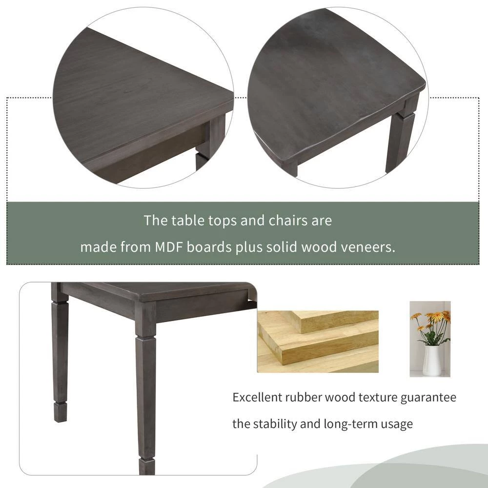 Stylish 60 in. L Wood Dining Room Table Set Small Drawers Ergonomically Designed Chairs by JASMODER 7 Stylish 60 in. L Wood Dining Room Table Set Small Drawers Ergonomically Designed Chairs by JASMODER - Image 5