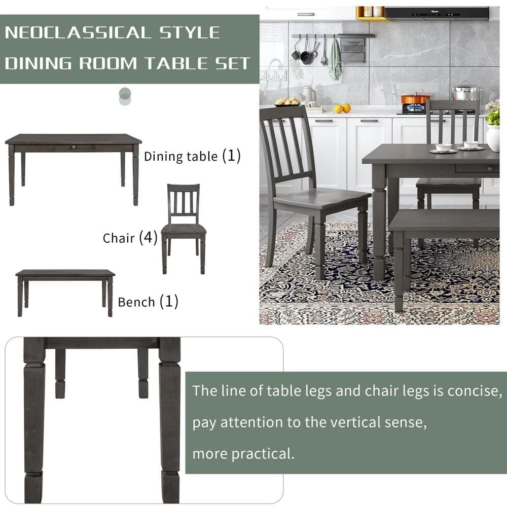 Stylish 60 in. L Wood Dining Room Table Set Small Drawers Ergonomically Designed Chairs by JASMODER 8 Stylish 60 in. L Wood Dining Room Table Set Small Drawers Ergonomically Designed Chairs by JASMODER - Image 6