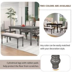 6-Piece Rectangle Gray Wood Top Dining Room Set, for Home or Commercial Use (Seats 6) by JASMODER -JASMODER Sales Store gray jasmoder dining room sets st000076aae 44 1000