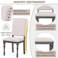 6-Piece Rectangle Gray Wood Top Dining Room Set, for Home or Commercial Use (Seats 6) by JASMODER -JASMODER Sales Store gray jasmoder dining room sets st000076aae 4f 1000