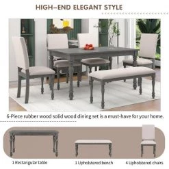 6-Piece Rectangle Gray Wood Top Dining Room Set, for Home or Commercial Use (Seats 6) by JASMODER -JASMODER Sales Store gray jasmoder dining room sets st000076aae 76 1000