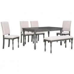 6-Piece Rectangle Gray Wood Top Dining Room Set, for Home or Commercial Use (Seats 6) by JASMODER -JASMODER Sales Store gray jasmoder dining room sets st000076aae c3 1000
