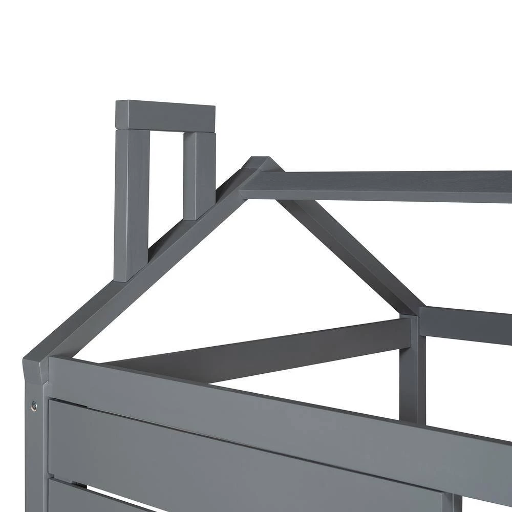 Twin Size House Bed Wood Bed with Twin Size Trundle ( Gray ) by JASMODER 7 Twin Size House Bed Wood Bed with Twin Size Trundle ( Gray ) by JASMODER - Image 5