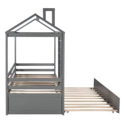 Twin Size House Bed Wood Bed with Twin Size Trundle ( Gray ) by JASMODER 12 Twin Size House Bed Wood Bed with Twin Size Trundle ( Gray ) by JASMODER -JASMODER Sales Store gray jasmoder platform beds lp000007aae 4f 1000