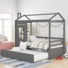Twin Size House Bed Wood Bed with Twin Size Trundle ( Gray ) by JASMODER -JASMODER Sales Store gray jasmoder platform beds lp000007aae 64 1000