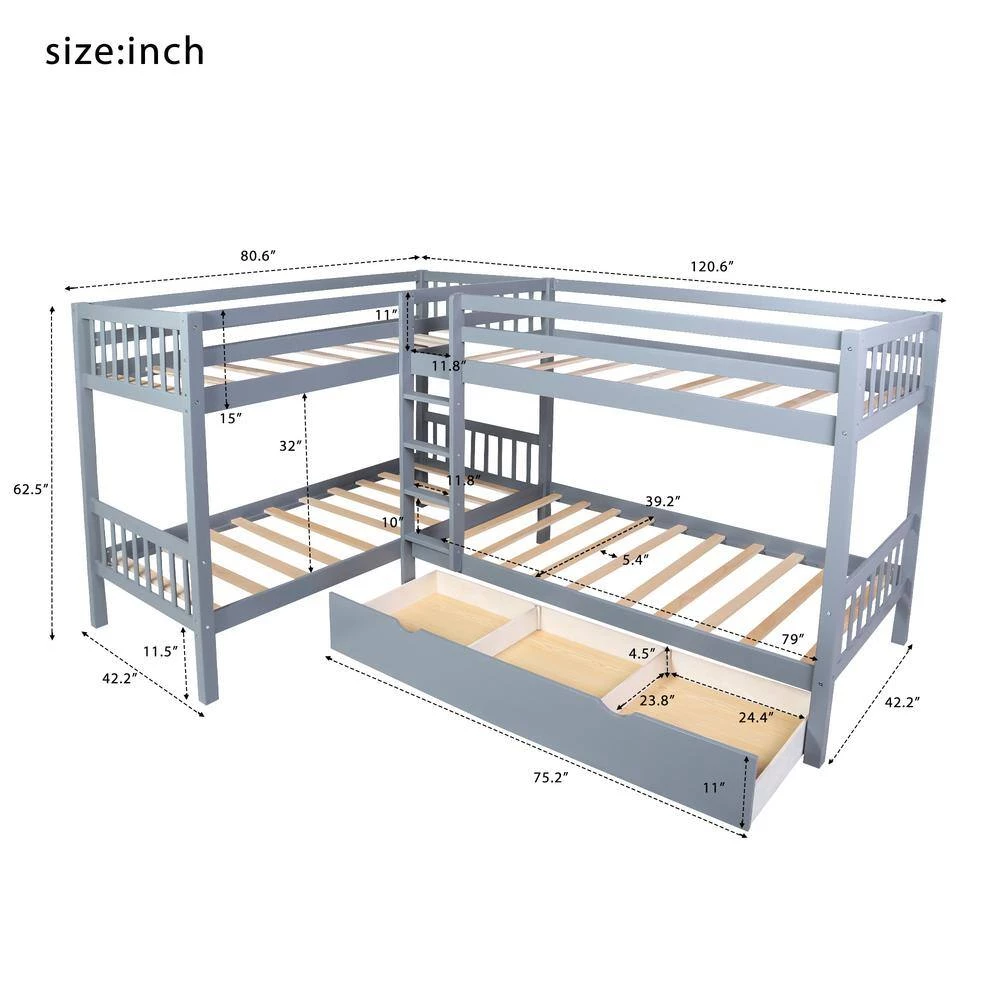 80.6 in. W Gray Twin Frame Platform Bed by JASMODER 7 80.6 in. W Gray Twin Frame Platform Bed by JASMODER - Image 5