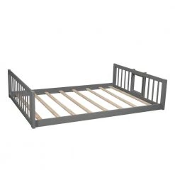 Convertible Full-Over-Full-Over-Full Triple Bed with Built-in Ladder and Slide, Triple Bunk Bed with Guardrails, Gray by JASMODER -JASMODER Sales Store gray jasmoder platform beds lt000052aae 4f 1000