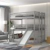 Convertible Full-Over-Full-Over-Full Triple Bed with Built-in Ladder and Slide, Triple Bunk Bed with Guardrails, Gray by JASMODER -JASMODER Sales Store gray jasmoder platform beds lt000052aae 64 1000