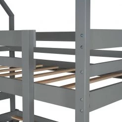 Twin over Twin over Twin Triple Bed Bunk bed with Trundle, Wooden House Bed with Twin size Trundle - Gray by JASMODER -JASMODER Sales Store gray jasmoder platform beds lt000079aae 31 1000