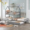 Twin over Twin over Twin Triple Bed Bunk bed with Trundle, Wooden House Bed with Twin size Trundle - Gray by JASMODER -JASMODER Sales Store gray jasmoder platform beds lt000079aae 64 1000