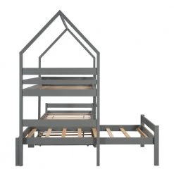 Twin over Twin over Twin Triple Bed Bunk bed with Trundle, Wooden House Bed with Twin size Trundle - Gray by JASMODER -JASMODER Sales Store gray jasmoder platform beds lt000079aae c3 1000