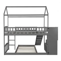 Gray Twin Bunk Bed with 2-Drawers and Slide, House Bed with Slide by JASMODER 13 Gray Twin Bunk Bed with 2-Drawers and Slide, House Bed with Slide by JASMODER -JASMODER Sales Store gray jasmoder platform beds lt000129aae 4f 1000