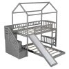 Gray Twin Bunk Bed with 2-Drawers and Slide, House Bed with Slide by JASMODER