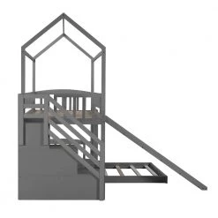Gray Twin Bunk Bed with 2-Drawers and Slide, House Bed with Slide by JASMODER 12 Gray Twin Bunk Bed with 2-Drawers and Slide, House Bed with Slide by JASMODER -JASMODER Sales Store gray jasmoder platform beds lt000129aae c3 1000