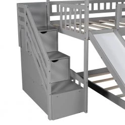 Gray Twin Bunk Bed with 2-Drawers and Slide, House Bed with Slide by JASMODER 16 Gray Twin Bunk Bed with 2-Drawers and Slide, House Bed with Slide by JASMODER -JASMODER Sales Store gray jasmoder platform beds lt000129aae fa 1000