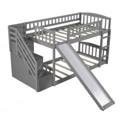 Stairway Gray Twin Bunk Bed with 2-Drawers and Slide by JASMODER