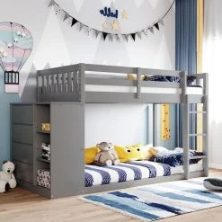 Gray Twin Bunk Bed with 4-Drawers and 3-Shelves by JASMODER -JASMODER Sales Store gray jasmoder platform beds lt000167aae 1f 1000