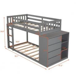 Gray Twin Bunk Bed with 4-Drawers and 3-Shelves by JASMODER -JASMODER Sales Store gray jasmoder platform beds lt000167aae 44 1000