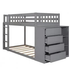 Gray Twin Bunk Bed with 4-Drawers and 3-Shelves by JASMODER