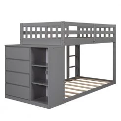 Gray Twin Bunk Bed with 4-Drawers and 3-Shelves by JASMODER -JASMODER Sales Store gray jasmoder platform beds lt000167aae fa 1000