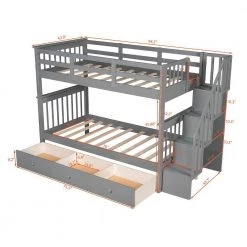 Stairway Gray win Bunk Bed with 3-Drawers for Bedroom, Dorm by JASMODER -JASMODER Sales Store gray jasmoder platform beds lt000309aae 44 1000