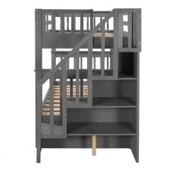 Stairway Gray win Bunk Bed with 3-Drawers for Bedroom, Dorm by JASMODER -JASMODER Sales Store gray jasmoder platform beds lt000309aae 4f 1000