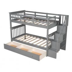Stairway Gray win Bunk Bed with 3-Drawers for Bedroom, Dorm by JASMODER -JASMODER Sales Store gray jasmoder platform beds lt000309aae fa 1000