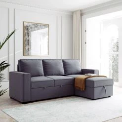 91 in. W Square Arm 3-piece Fabric Sectional Sofa in Gray with Armrests, Chaise, Removable Cushions, Storage by JASMODER -JASMODER Sales Store gray jasmoder sectional sofas gs000209aae 31 1000