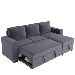 91 in. W Square Arm 3-piece Fabric Sectional Sofa in Gray with Armrests, Chaise, Removable Cushions, Storage by JASMODER