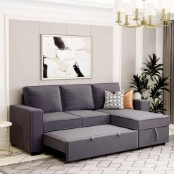 91 in. W Square Arm 3-piece Fabric Sectional Sofa in Gray with Armrests, Chaise, Removable Cushions, Storage by JASMODER -JASMODER Sales Store gray jasmoder sectional sofas gs000209aae c3 1000